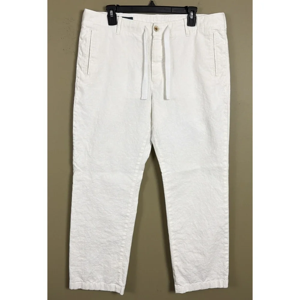 Perry Ellis Men's Linen Blend Drawstring Pants White 34x32 Casual Beach